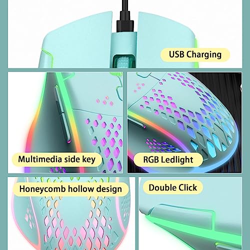 VEGCOO Wireless Gaming Mouse, C30 Silent Click Wireless Rechargeable Gaming Mouse with Double-Click Key and Colorful LED Lights, 3 Level Adjustable DPI for Gaming and Working (Blue) - color: Blue