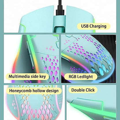 VEGCOO Wireless Gaming Mouse, C30 Silent Click Wireless Rechargeable Gaming Mouse with Double-Click Key and Colorful LED Lights, 3 Level Adjustable DPI for Gaming and Working (Blue) - color: Blue
