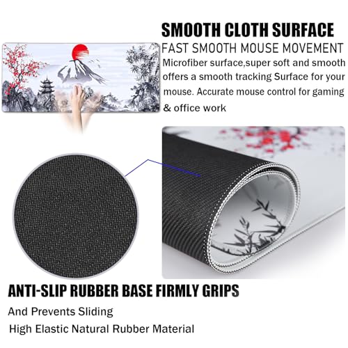 Gaming Mouse Pad Ink Pattern, 31.5x15.7 Inch Waterproof Computer Big Mousepad Non-Slip Mouse Mat Rubber Base and Stitched Edges for Game Players, Office, Study, Esports Pros, Home - color: Ink