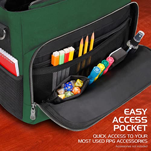 ENHANCE Collector's Edition RPG Player's Essentials DnD Bag - Dragon Hide Exterior Messenger Bag Fits 2-4 Books, Binders, Dice & Accessories, with 17 inch Laptop Slot, Battlemap Straps (Dragon Green) - color: Dragon Green