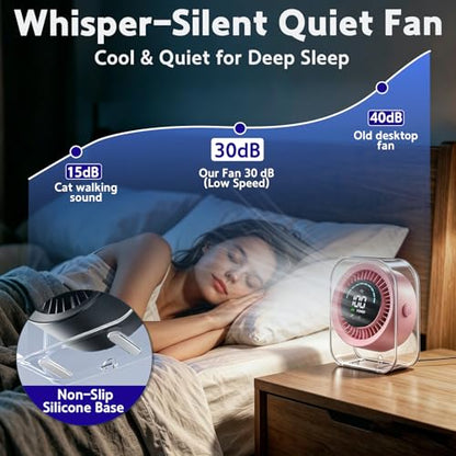 Desk Fan Small Quiet, Rechargeable USB Table Fan with Turbo Airflow, 100 Speeds LED Display, 360° Rotation, Portable Battery Powered Desktop Fan for Bedroom Home Office Travel, Pink - color: Pink