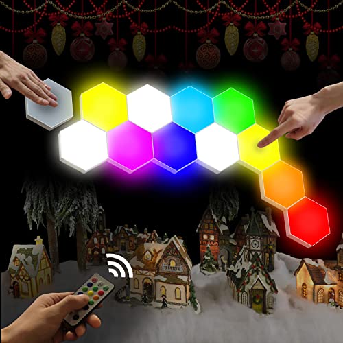 YXQUA Hexagonal Wall Light Modular Touch Sensitive Lights Creative Geometry Assembly LED Hexagon Lights Suitable for Iving Room,Bedrooms,DIY Lovers, Gifts (6 Pack) - color: 13 Multi-colored