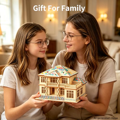 3D Wooden Puzzle for Adults, Villa Model Kit, DIY Building Puzzle | Miniature building kit, home office decor, stress relief craft, screen-free hobby, gift for friends/teens/DIY lovers - style: Two Layers