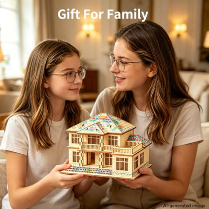 3D Wooden Puzzle for Adults, Villa Model Kit, DIY Building Puzzle | Miniature building kit, home office decor, stress relief craft, screen-free hobby, gift for friends/teens/DIY lovers - style: Two Layers