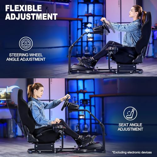 Marada Racing Simulator Cockpit with Black Gaming Seat Fit for Logitech G29 G920, for Thrustmaster T300RS T150, for Fanatec, Adjustable Car Driving Stand,Not Included Steering Wheel, Pedal & Shifter