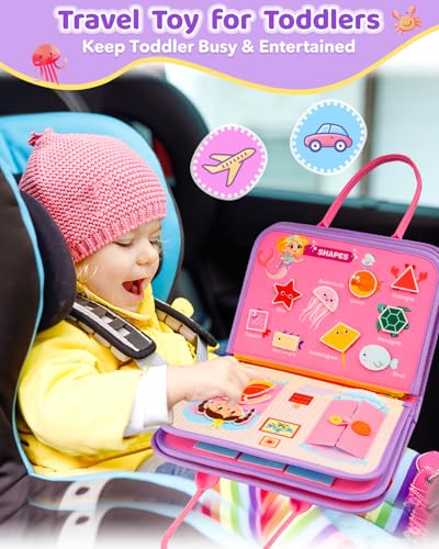 SaFeli Toddler Busy Board, Montessori Toys for Toddler Girl Birthday Gifts, Learning Toys Sensory Busy Book Toys for Toddlers, Travel Educational Book for Airplane Car | Birthday Gift for Girls, Pink - size: Mermaid - Pink