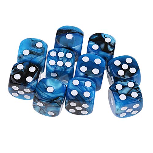 10PCS Polyhedral Dice D6 Dice 16mm Acrylic Dice Game Dice for RPG MTG DND Dice Table Games (Blue Black) - color: Blue Black