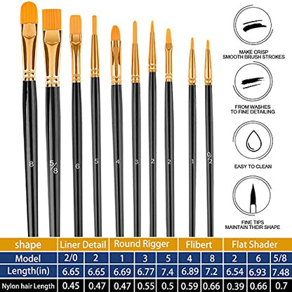 Paint Brushes Set, 20 Pcs Paint Brushes for Acrylic Painting, Oil Watercolor Acrylic Paint Brush, Artist Paintbrushes for Face Rock Canvas, Adult Drawing Arts Crafts Supplies, Pure Black - color: Black