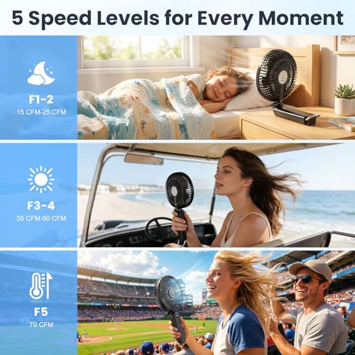 Portable Handheld Fan, 10000mAh Rechargeable 6-Inch Personal Fan for Travel | Ultra Quiet Foldable Desk Fan, 5-Speed Battery Operated Fan with Up to 40H Runtime and Digital Display for Travel and Makeup - color: Black