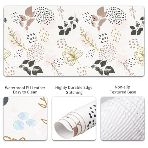 QIYI PU Leather Desk Mat Set, 4-in-1 Ergonomic Wrist Rest, Botanical Leaf | Waterproof Large Mouse Pad 31.5×15.7 + Keyboard Wrist Rest + Mouse Wrist Support+Coaster, Non-Slip Office Gaming Accessories - color: Botanical Leaves