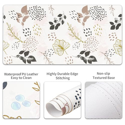 QIYI PU Leather Desk Mat Set, 4-in-1 Ergonomic Wrist Rest, Botanical Leaf | Waterproof Large Mouse Pad 31.5×15.7 + Keyboard Wrist Rest + Mouse Wrist Support+Coaster, Non-Slip Office Gaming Accessories - color: Botanical Leaves