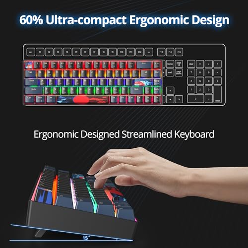 65% Mini Wired Keyboard Backlit for Office Gaming,68 Samurai B | Compact Full N-Key Portable Quiet Linear Red Switch light letters - color: 68 Blue Samurai B/Red Switch