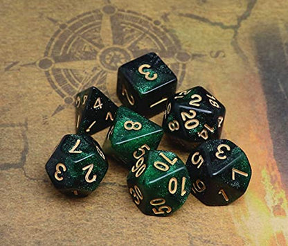 Polyhedral DND Dice Set Glitter Dice for Dungeon and Dragons D&D RPG Role Playing Games Green Mix Black Nebula Dice - color: Black Mixed Green+glitter