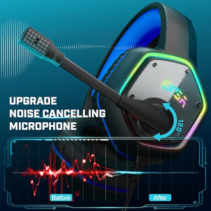 EKSA E1000 USB Gaming Headset, PC Headset with Noise Canceling Mic & RGB Light, 7.1 Surround Sound Computer Headphones, Compatible with PC, PS4 PS5 Console, Laptop