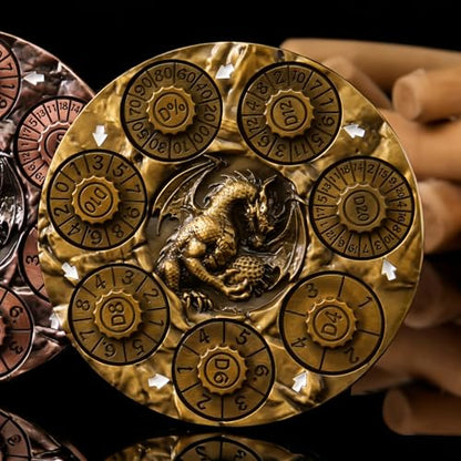 7-in-1 Spinner Dice Set – 3D Metal Dragon-Embossed Polyhedral RPG Accessory Role Playing Dice for Dungeons & Dragons, Pathfinder, RPG and Tabletop Games (D4, D6, D8, D10, D%, D12, D20) Gold - color: New-gold