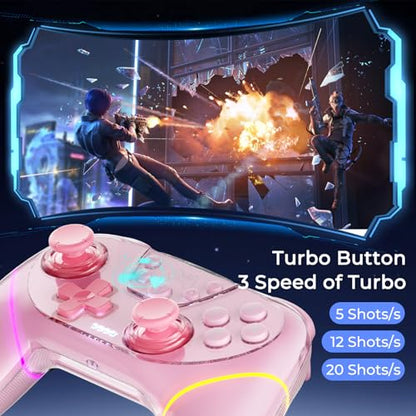 Wireless Controllers for Switch,Controller for Nintendo Switch/Lite/OLED | for Switch 2/Windows PC/Tesla with Programmable/Vibration/Dual Turbo Funtion,Controller for Switch Pro Gamepad (Switch pink)