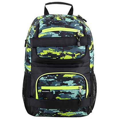 Eastsport Travel Skateboard Backpack Double Strap Laptop Bag Multi-Sport Design for Men and Women, Neon Yellow Blue Static Camo Black - color: Neon Yellow/Blue Static Camo/Black