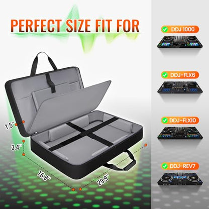 SNIGJAT DJ Controller Case for DDJ FLX10/GRV6/REV5 with Laptop Compartment | Padded Large DJ Controller Bag Fits DDJ REV7/REV5/FLX6/1000, Gig Bag with Multi-Pocket and Adjustable Shoulder Strap - color: Black, style: No Wheels