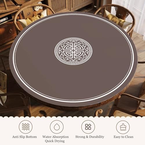 Brown Round Mahjong Mat with Carrying Bag, Anti Slip Noise Reduction Poker Card Board Tile Games Polyester Table Cover(Brown-1,33.46x33.46 in) - color: Brown-1, size: 33.46x33.46 in