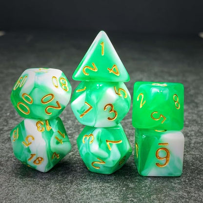 Sage’s Portal Stones DND Dice Set Acrylic Opaque 7-PC Polyhedral DND Dice Set for Dungeons and Dragons D&D Sage’s Cantrips RPG Tabletop TTRPG (Green/White) - color: Green/White
