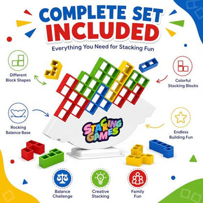 48PCS Balance Stacking Game, 2 Players Tower Board Toy for Adults & Kids, Family Party Travel Game, Team Building Blocks