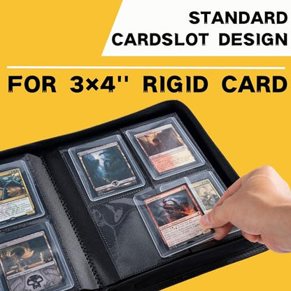 Top loader Binder, Holds 128+ Toploaders（Black） | 4 Pocket Top Loader Card Storage Case, Double-Sided Pockets for trading card in 3 x 4'' Toploaders - color: Toploader Binder Black