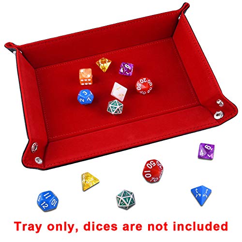 SIQUK Double Sided Dice Tray Folding Rectangle PU Leather and Burgundy Velvet Dice Holder - color: Burgundy