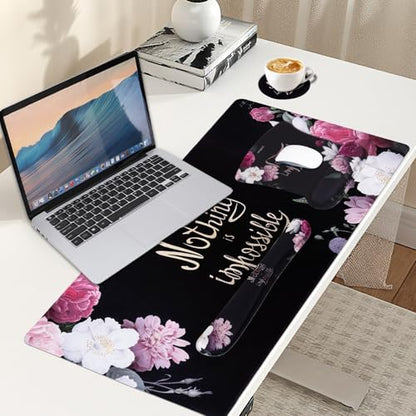 MEGREZ 4-in-1 Mouse Pad with Wrist Rest Ergonomic Memory Foam Desk Mat Set | ergonomic, anti-slip base, 4pcs set, desk pad, mouse wrist rest, keyboard rest, coaster, ideal for office & gaming - color: Black Nothing