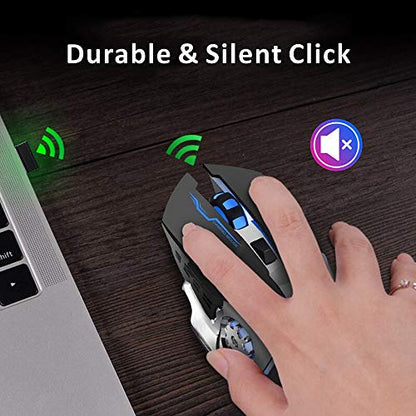 Uciefy Q85 Rechargeable Wireless Gaming Mouse, 2.4G LED Optical Silent Wireless Computer Mouse with 4 LED Light, 3 Adjustable DPI, Ergonomic Design, Auto Sleeping (Black) - color: Black