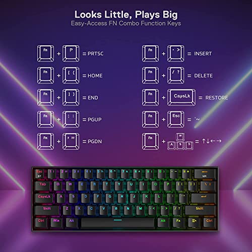 Redragon K530 Pro Draconic 60% Wireless RGB Mechanical Keyboard, BT/2.4Ghz/Wired 3-Mode 61 Keys Compact Gaming Keyboard w/Hot-Swap Socket, Free-Mod Plate Mounted PCB & Linear Red Switch - color: Black, size: Red Switch