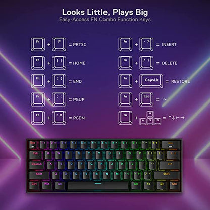 Redragon K530 Pro Draconic 60% Wireless RGB Mechanical Keyboard, BT/2.4Ghz/Wired 3-Mode 61 Keys Compact Gaming Keyboard w/Hot-Swap Socket, Free-Mod Plate Mounted PCB & Linear Red Switch - color: Black, size: Red Switch