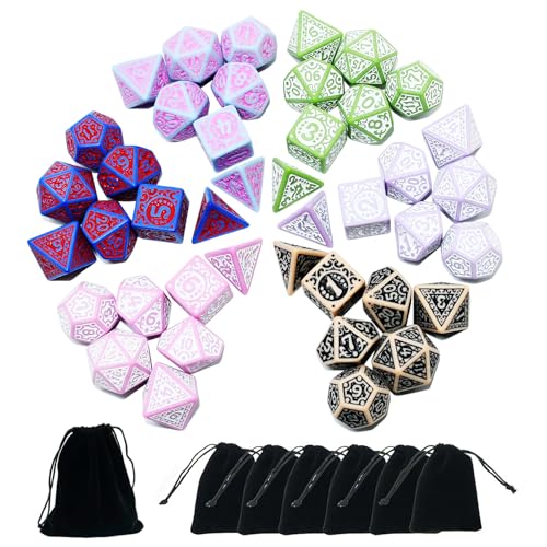 SmartDealsPro Retro Polyhedral Dice Sets with Pouches for D&D DND RPG MTG Dungeon and Dragons Table Board Roll Playing Games D4 D6 D8 D10 D% D12 D20 - color: 6-color Retro Sets 2
