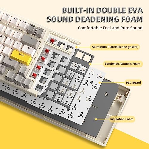 Ajazz Mechanical Gaming Keyboard,Hot Swappable Mechanical Keyboard with Numeric Pad,Compact USB Wired Keyboard 100 Keys Double-Shot ABS Keycaps,N-Key Rollover RGB Custom Keyboard for PC Mac(MX Red) - color: Cheese/Hot-swap Red Switch