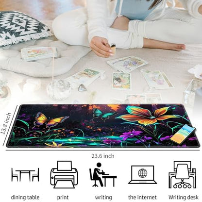 Flowers and Butterflies for MTG & TCG Playmat Mouse Pad,BFDHGQZC 24" x 14" Game Mat for MTG/RPG/CCG Trading Card Game Playmats Table Mat Perfect for Card Games Video Games Computer Office - color: Flowers and Butterflies