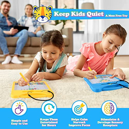 Magnetic Drawing Board for Kids, Toddler Magnet Doodle Board with Beads and 2 Pens, Magnetic Dot Art Toys, Airplane Car Travel Activities (Blue Cat) - color: Blue Cat