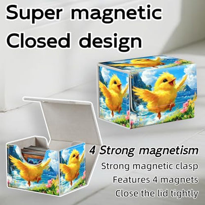Trading Card Storage Box, Holds 100+ for MTG Cards, Premium PU Leather with Magnetic Closure, Cheerful Yellow Chick By Sea Durable Deck Box for Magic the Gathering, Trading Card Games - color: Cheerful Yellow Chick By Sea