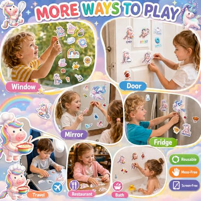 Reusable Jelly Sticker Books for Girls 3-8, Toddlers 2-4, 4 Sets | Unicorn, Mermaid, Ballet & Doll | Reusable Jelly Stickers Silicone | 3D Puffy Window Cling | Travel Gift | Girls Ages 2-8 - style: Unicorn/Mermaid/Ballet/Doll