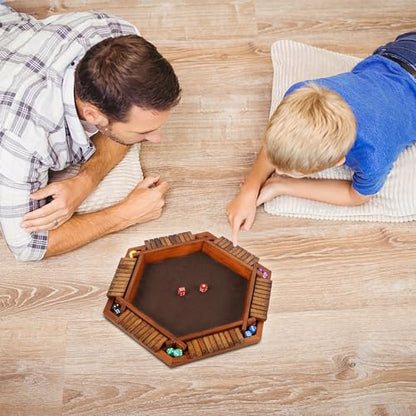 Juegoal Wooden Shut The Box Dice Game for 1-6 Players, Upgrade Tabletop Board Game with 12 Dice for Kids Adults Families, Classics Travel Portable Classroom Home Party Pub Board Game Sets - style: 6 Players