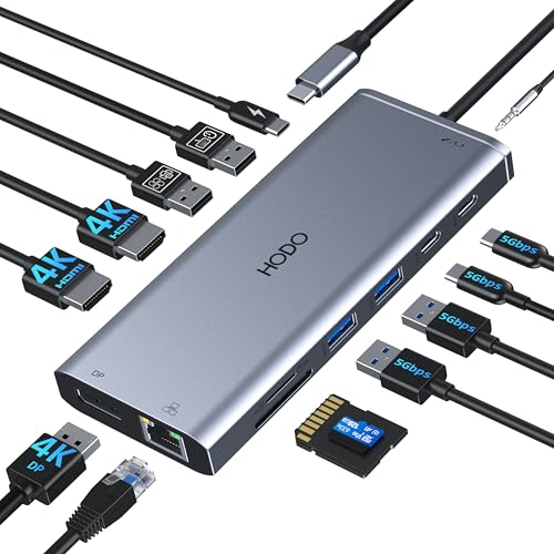 USB C Docking Station Dual Monitor for HP,Laptop Docking Station 3 Monitors | USB C Hub Dock Triple Display to 2 HDMI 4K,DP,Ethernet,6 USB,PD,SD/TF,USB C Adapter 14 in 1 Computer Docking Station for Dell