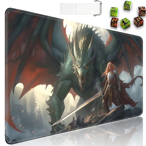 JVGFYNKL MTG Playmat + Drawstring Travel Pouch + 6 Dice Counter, for Tabletop Trading Card Game Playmats or Large Mouse Pad, Anti-Slip Rubber 24 x 14 in, Dragon's Sin of Wrath TCG Playmat - color: JV-Playmat-1-F-152