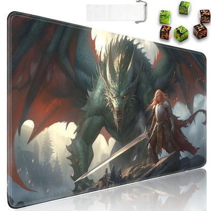 JVGFYNKL MTG Playmat + Drawstring Travel Pouch + 6 Dice Counter, for Tabletop Trading Card Game Playmats or Large Mouse Pad, Anti-Slip Rubber 24 x 14 in, Dragon's Sin of Wrath TCG Playmat - color: JV-Playmat-1-F-152