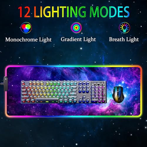 RGB Gaming Mouse Pad, Large Mousepad with Led Light, Gaming Accessories Keyboard Pad for Desk, Non-Slip Rubber Base Big Mouse Mat for Gamer, 31.5 X 11.8 Inch, Purple Galaxy - color: 07 Purple Galaxy