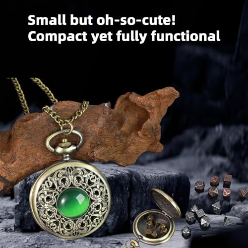 Mini DND Dice Set with Watch Shell and Keychain, Portable 7PCS Polyhedral Metal Dice Set Perfect for Dungeons and Dragons Gifts, MTG, Role Playing Board Games Accessory (Ancient Bronze) - color: Ancient Bronze