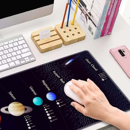 Black Large Gaming Mouse Pad with Stitched Edges, Desk Pad Extended Keyboard Mat, Non-Slip Rubber Base Mousepads for Laptop, Office, Home, 31.5X11.8 inch Solar System with Scientific Information - color: Solar System With Scientific Information