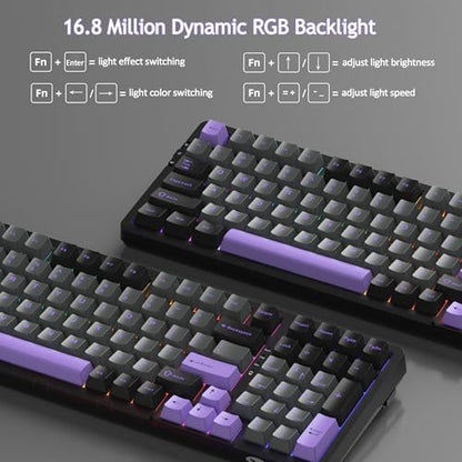 MageGee LIGHT100 Wireless Creamy Keyboard, Gasket Structure Hot Swappable, Tri-Mode 2.4G/USB-C/BT5.0 RGB Backlit Mechanical Gaming Keyboard for Win/Mac/PC, PBT Keycap, 4000mAh Battery, Purple - color: Purple Black/Blue Whale Switch