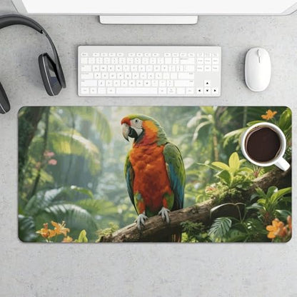 Waterproof Desk Pad Mouse Mat 24x12 Large Non-Slip Rubber Base Smooth Surface for Gaming Office Foldable Portable Rainforest Parrot Desk Protector for Laptop Keyboard Accessories