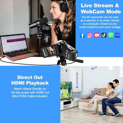 Acuvar 4K Video Camera Camcorder with 48MP – Vlogging Camera for YouTube, 60FPS, 18X Zoom, WiFi, Night Vision, Mic, Stabilizer, Tripod, 64GB Storage Kit - style: Premium Kit