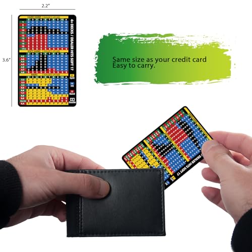 Gimao Metal Thick Blackjack Strategy Card with Leather Sleeve, Stainless Steel Basic Strategy Blackjack Card Wallet Size Book Allowed at Blackjack Table in The Casino 4+ Decks Hit Soft 17 - color: 1pcs