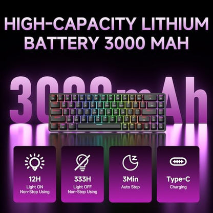 DIERYA DK68 60% Wireless Mechanical Gaming Keyboard, 3-Mode, Bluetooth 5.0/2.4G/USB-C, RGB Backlit, 68-Key Compact Mini for Windows, Mac, Linux - Linear Red Switch - Black - color: Black/Red Switch, size: Wireless