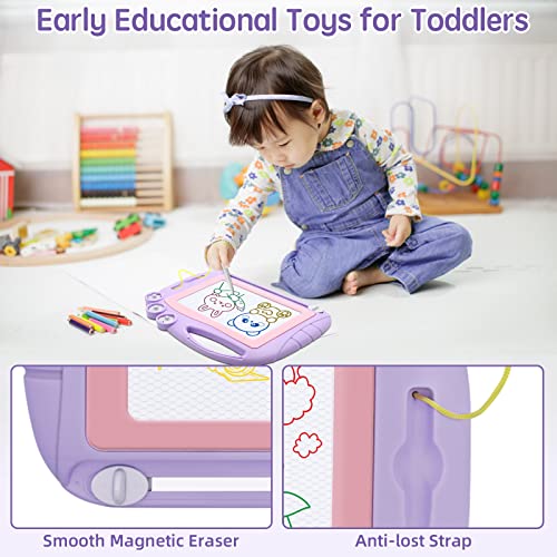 AiTuiTui Magnetic Drawing Board Toddler Toys for Girls Gifts, Erasable Sketch Writing Doodle Pad Travel Games for Kids in Car, Early Education Learning Skill Development Toys for Kids Toddlers - color: Purple